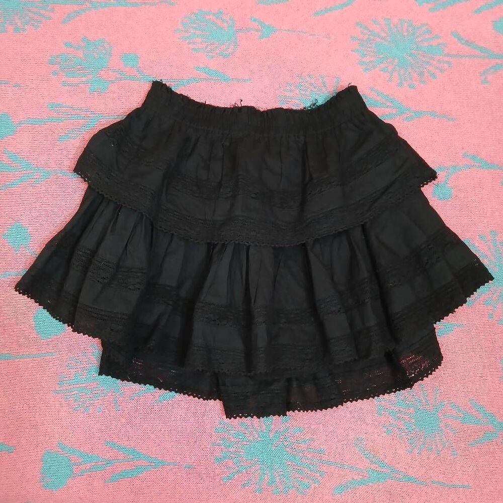 Loveshackfancy womens small black ruffle mini skirt tiered Coquette fairy